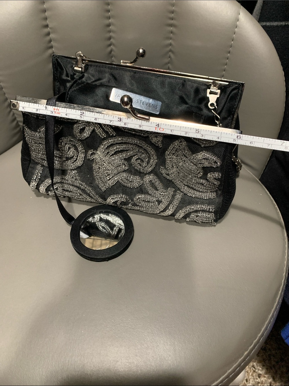 Valerie Stevens Black Beaded Silver Accent Evening Clutch - Picture 7 of 8